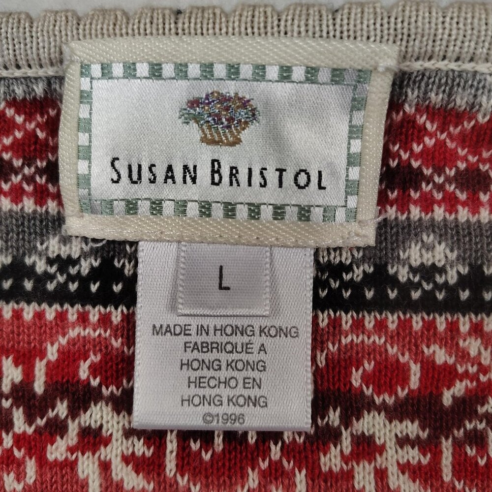 VTG 90's Susan Bristol Sweater Vest Womens Large Cream Fair Isle Nordic - Picture 3 of 8